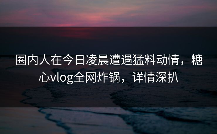 圈内人在今日凌晨遭遇猛料动情，糖心vlog全网炸锅，详情深扒